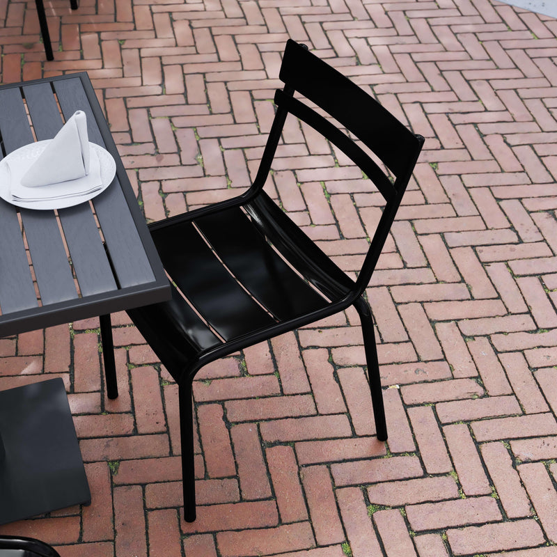 Black |#| Modern Commercial Grade 2 Slat Indoor/Outdoor Steel Dining Chair in Black