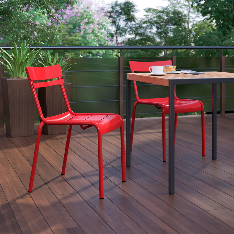 Red |#| Modern Commercial Grade 2 Slat Indoor/Outdoor Steel Dining Chair in Red