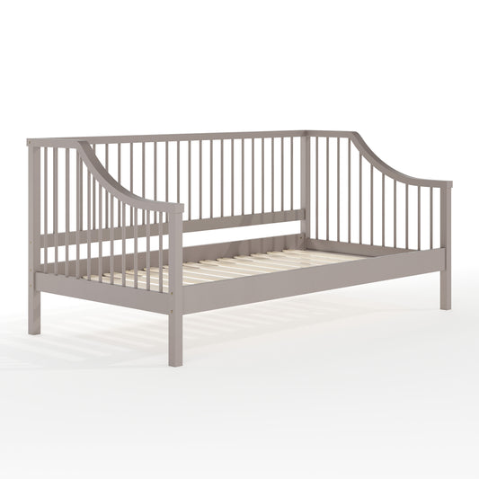 Gray |#| Wooden Twin Size Platform Daybed with Spindles and Wood Slat Foundation in Gray