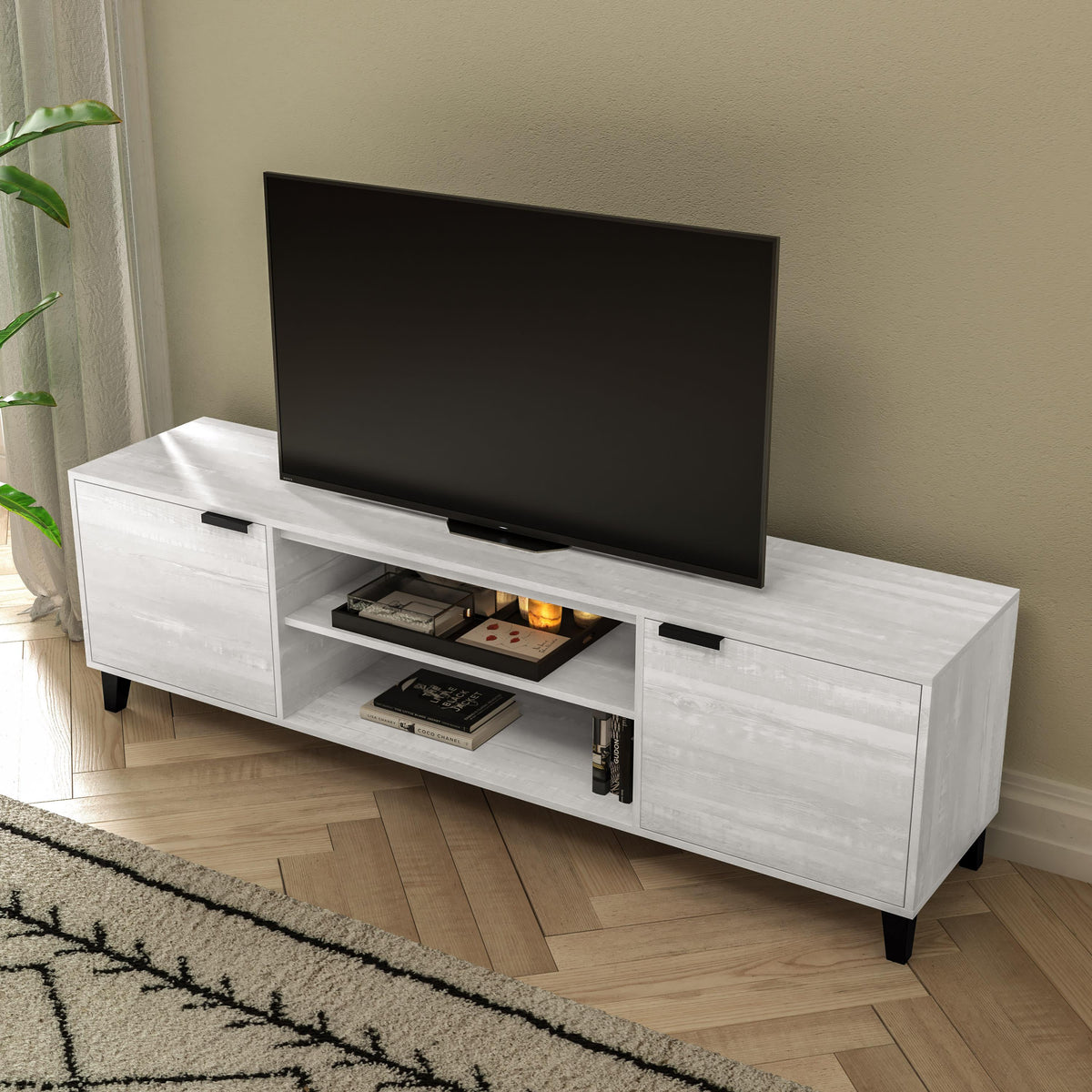 Gray |#| TV Stand for up to 70inch TV's with Adjustable Shelves and Closed Storage - Gray