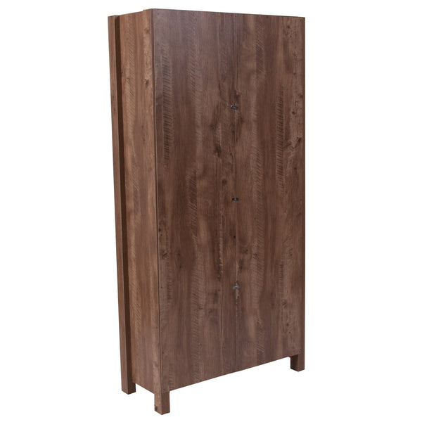 59.5inchH 6 Cube Storage Bookcase in Crosscut Oak Finish with Metal Cabinet Doors