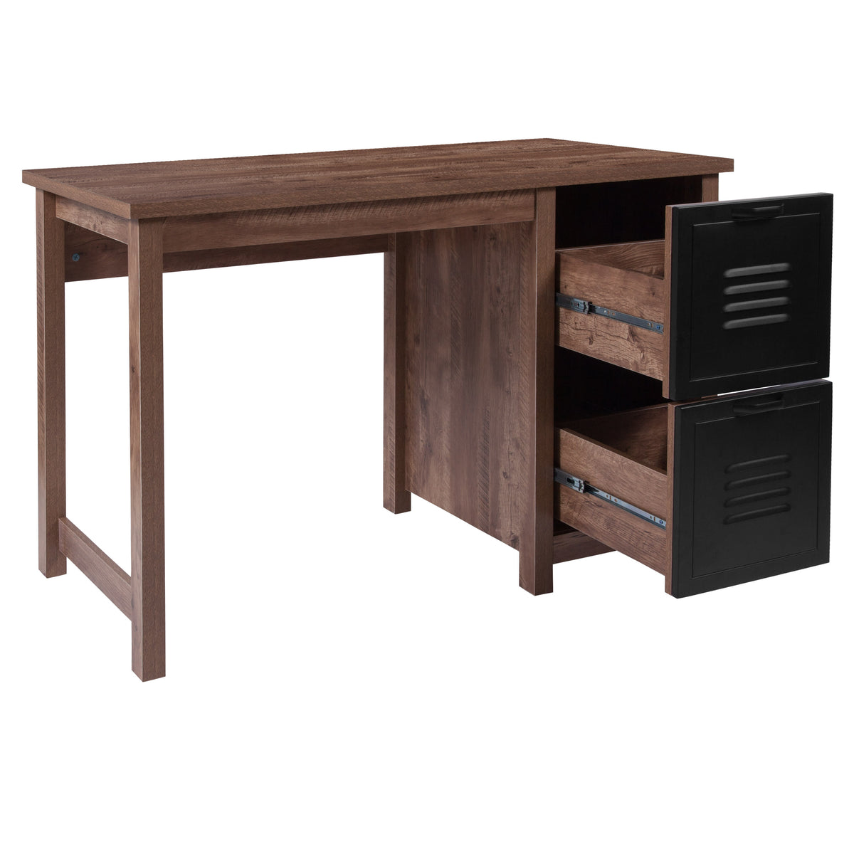 Crosscut Oak Wood Grain Finish Computer Desk with Metal Drawers