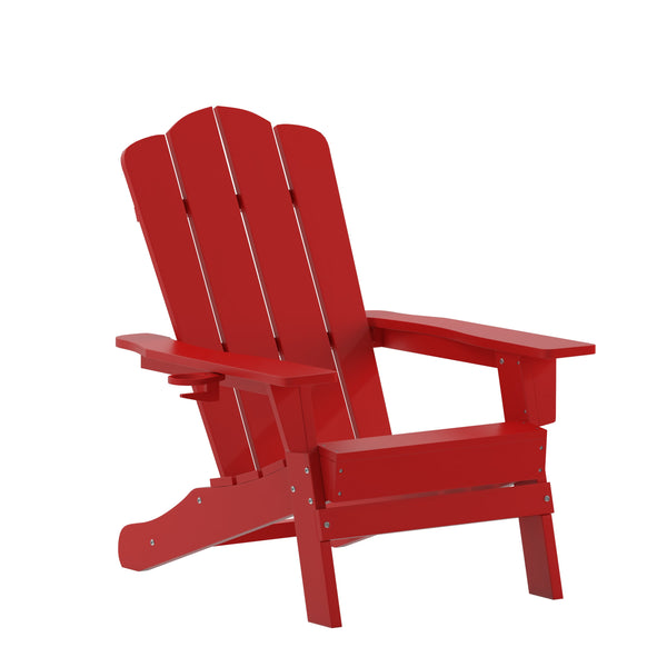 Red |#| Commercial Grade All-Weather Adirondack Chair with Swiveling Cupholder - Red