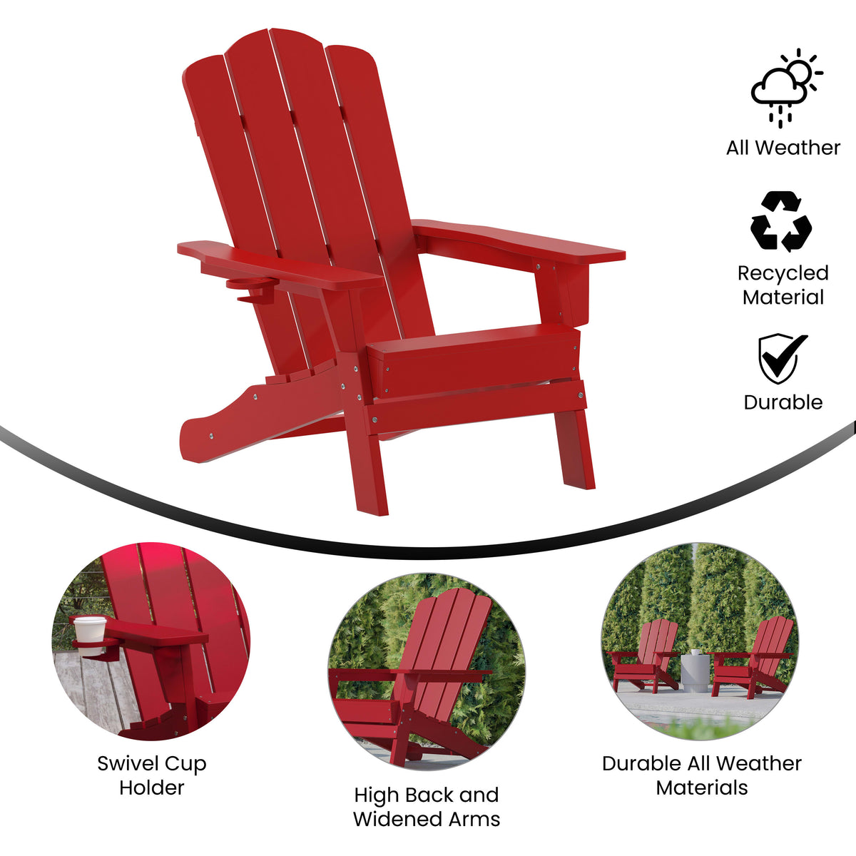 Red |#| Commercial Grade All-Weather Adirondack Chair with Swiveling Cupholder - Red