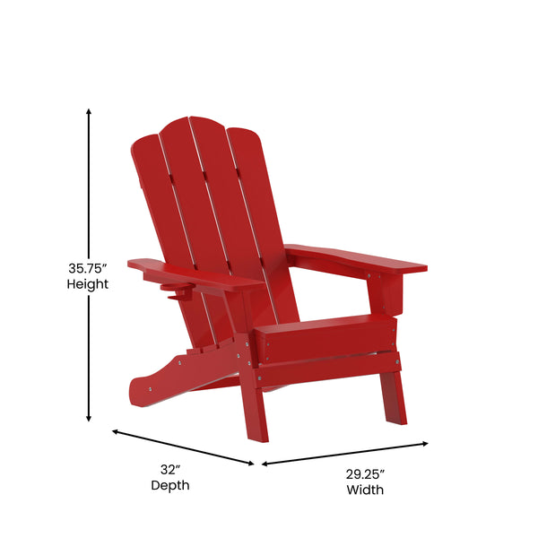 Red |#| Commercial Grade All-Weather Adirondack Chair with Swiveling Cupholder - Red