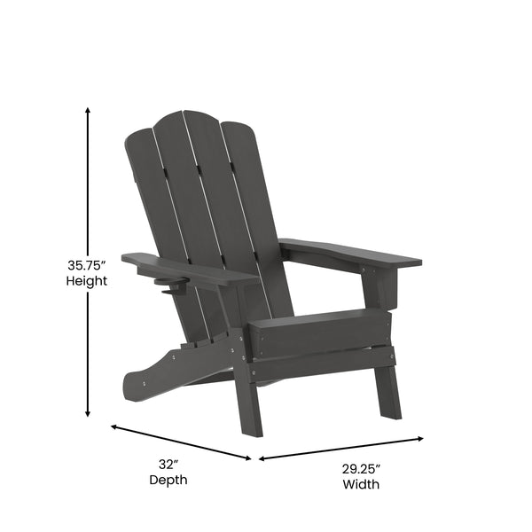Gray |#| Commercial Grade All-Weather Adirondack Chair with Swiveling Cupholder - Gray