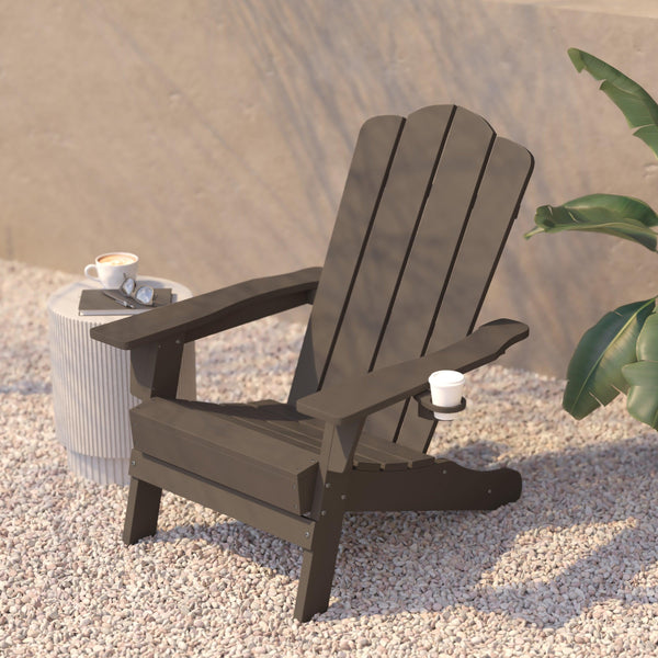 Brown |#| Commercial Grade All-Weather Adirondack Chair with Swiveling Cupholder - Brown