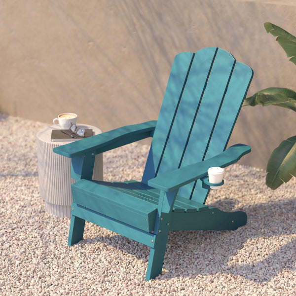 Blue |#| Commercial Grade All-Weather Adirondack Chair with Swiveling Cupholder - Blue