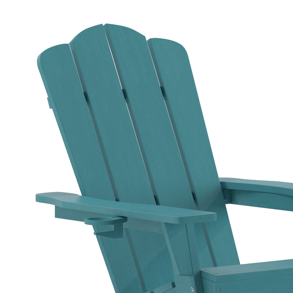 Blue |#| Commercial Grade All-Weather Adirondack Chair with Swiveling Cupholder - Blue