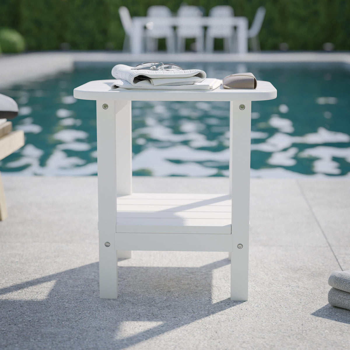 White |#| Commercial Grade All-Weather Adirondack Style Patio Side Table in White