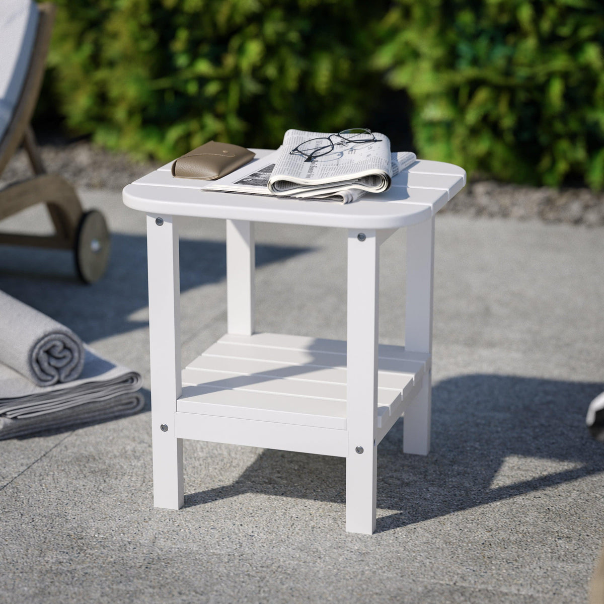 White |#| Commercial Grade All-Weather Adirondack Style Patio Side Table in White