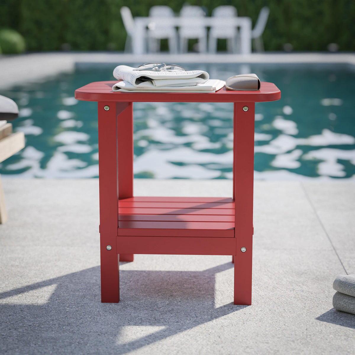 Red |#| Commercial Grade All-Weather Adirondack Style Patio Side Table in Red