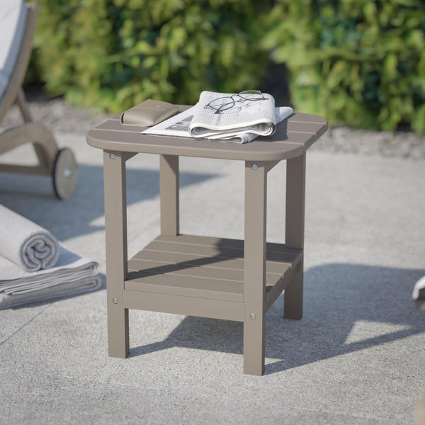 Brown |#| Commercial Grade All-Weather Adirondack Style Patio Side Table in Brown