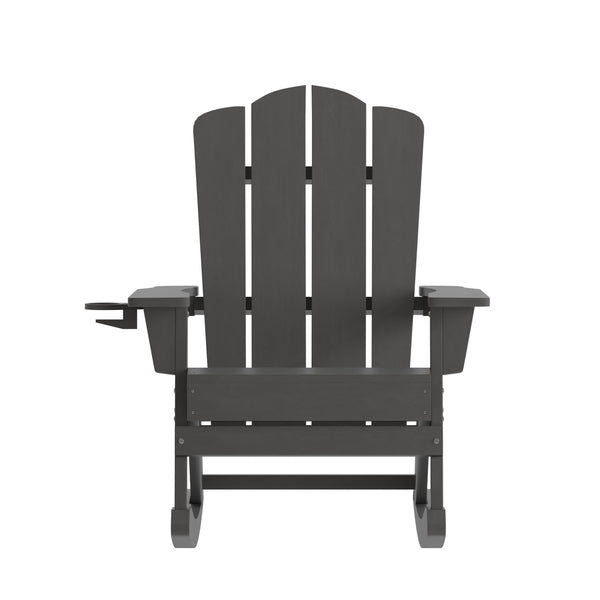 Gray |#| Commercial All-Weather Rocking Adirondack Chair with Swiveling Cupholder - Gray