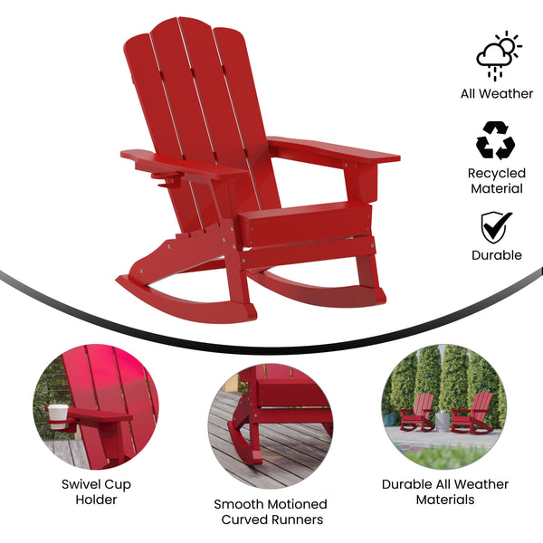 Red |#| Commercial All-Weather Rocking Adirondack Chair with Swiveling Cupholder - Red