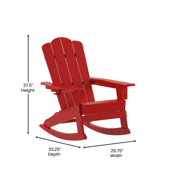 Red |#| Commercial All-Weather Rocking Adirondack Chair with Swiveling Cupholder - Red