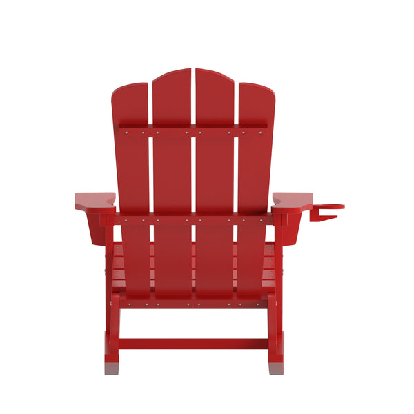 Red |#| Commercial All-Weather Rocking Adirondack Chair with Swiveling Cupholder - Red