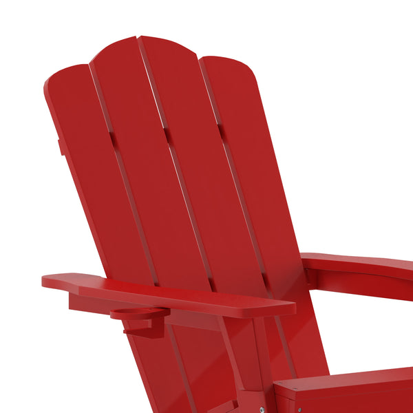 Red |#| Commercial All-Weather Rocking Adirondack Chair with Swiveling Cupholder - Red