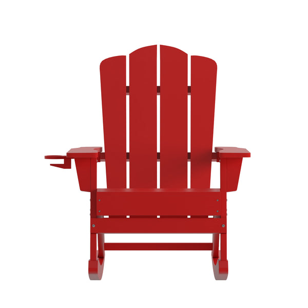 Red |#| Commercial All-Weather Rocking Adirondack Chair with Swiveling Cupholder - Red