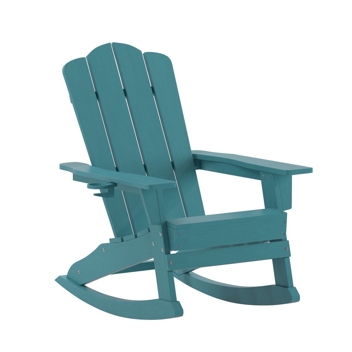 Blue |#| Commercial All-Weather Rocking Adirondack Chair with Swiveling Cupholder - Blue