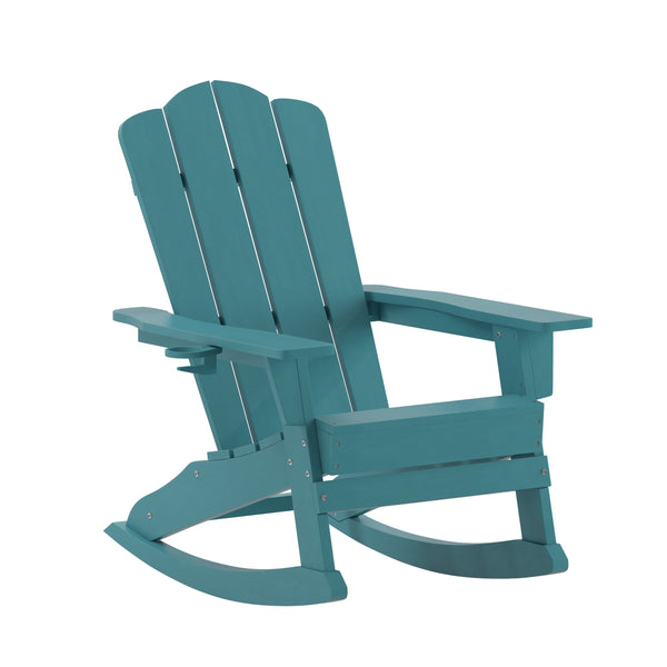 Blue |#| Commercial All-Weather Rocking Adirondack Chair with Swiveling Cupholder - Blue