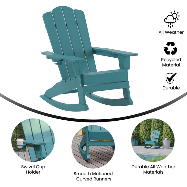 Blue |#| Commercial All-Weather Rocking Adirondack Chair with Swiveling Cupholder - Blue