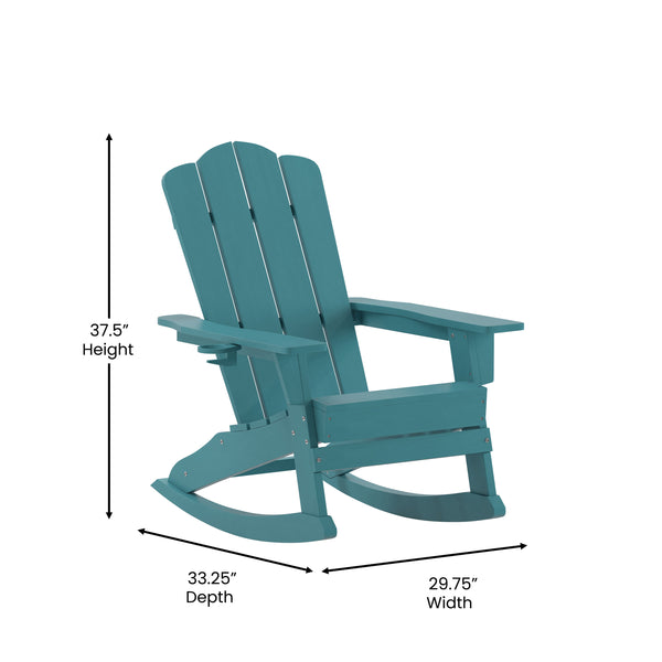 Blue |#| Commercial All-Weather Rocking Adirondack Chair with Swiveling Cupholder - Blue