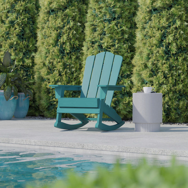 Blue |#| Commercial All-Weather Rocking Adirondack Chair with Swiveling Cupholder - Blue