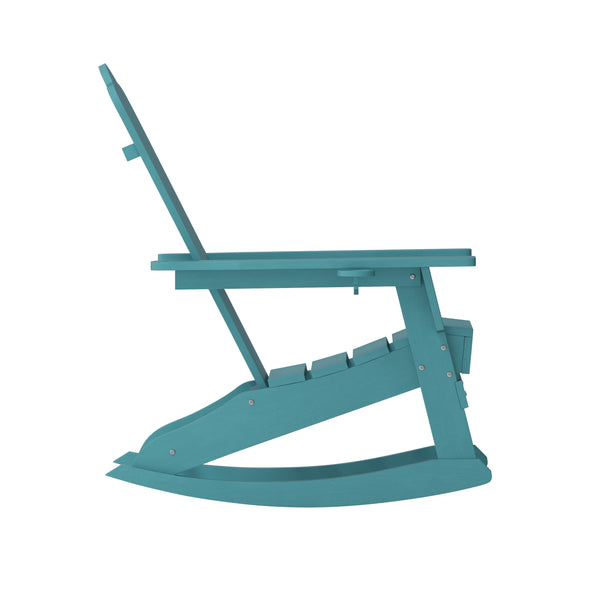 Blue |#| Commercial All-Weather Rocking Adirondack Chair with Swiveling Cupholder - Blue