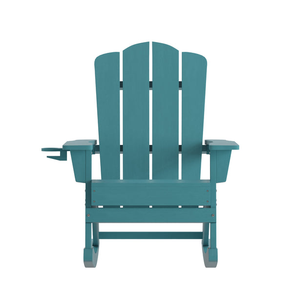 Blue |#| Commercial All-Weather Rocking Adirondack Chair with Swiveling Cupholder - Blue