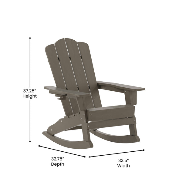Brown |#| Commercial All-Weather Rocking Adirondack Chair with Swiveling Cupholder - Brown