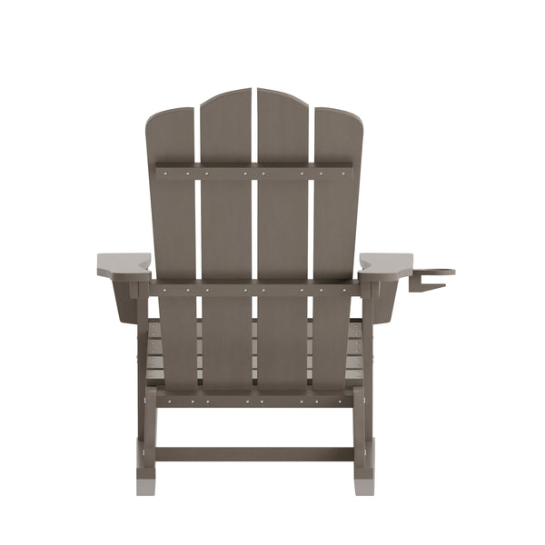 Brown |#| Commercial All-Weather Rocking Adirondack Chair with Swiveling Cupholder - Brown