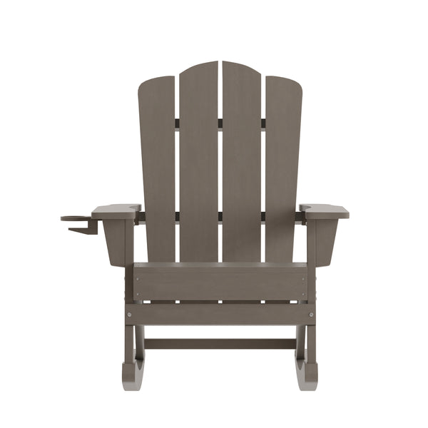 Brown |#| Commercial All-Weather Rocking Adirondack Chair with Swiveling Cupholder - Brown