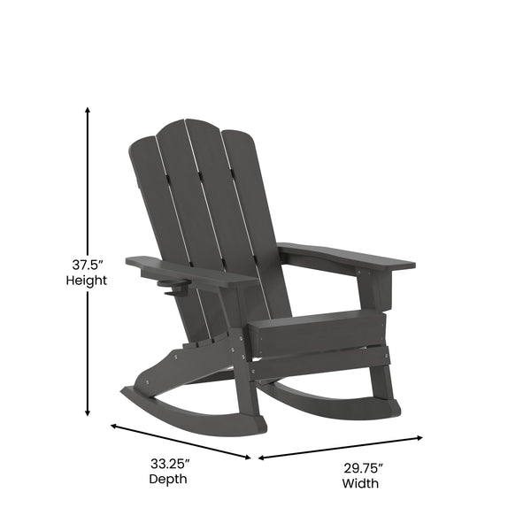 Gray |#| Commercial All-Weather Rocking Adirondack Chair with Swiveling Cupholder - Gray