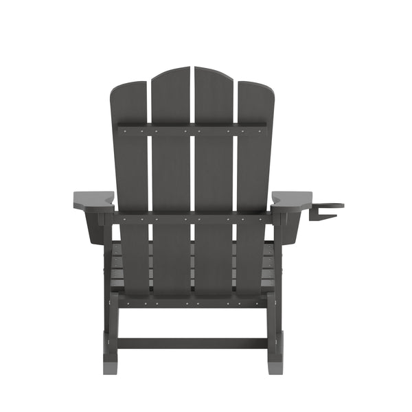 Gray |#| Commercial All-Weather Rocking Adirondack Chair with Swiveling Cupholder - Gray