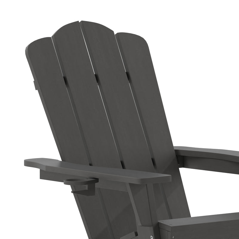 Gray |#| Commercial All-Weather Rocking Adirondack Chair with Swiveling Cupholder - Gray