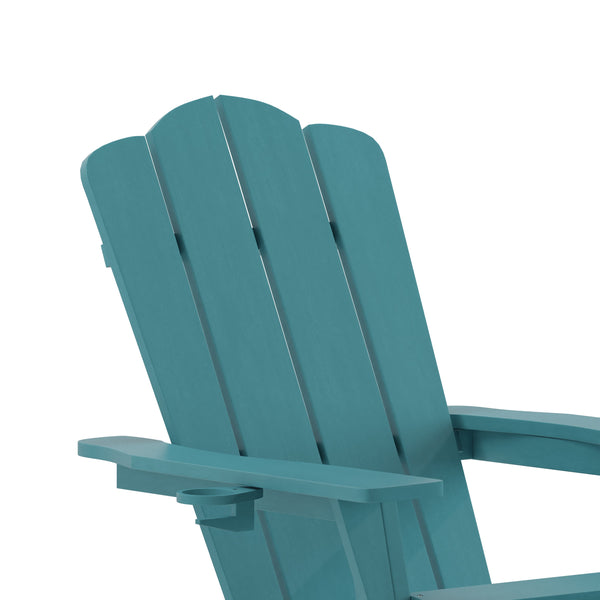 Blue |#| Commercial All-Weather Adirondack Chair with Pullout Ottoman & Cupholder - Blue