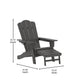 Gray |#| Commercial All-Weather Adirondack Chair with Pullout Ottoman & Cupholder - Gray