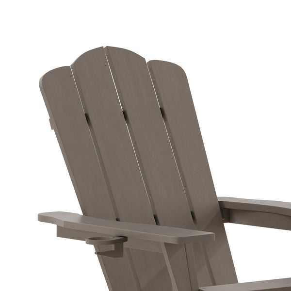 Brown |#| Commercial All-Weather Adirondack Chair with Pullout Ottoman & Cupholder - Brown