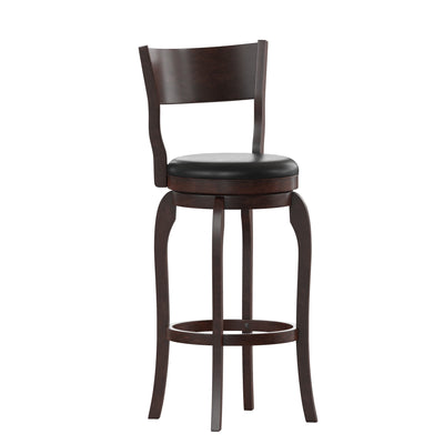 Nichola Commercial Grade Classic Open Back Swivel Bar Height Pub Barstool with Bowed Wooden Frame and Padded, Uphosltered Seat - View 1
