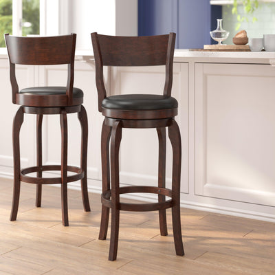 Nichola Commercial Grade Classic Open Back Swivel Bar Height Pub Barstool with Bowed Wooden Frame and Padded, Uphosltered Seat - View 2