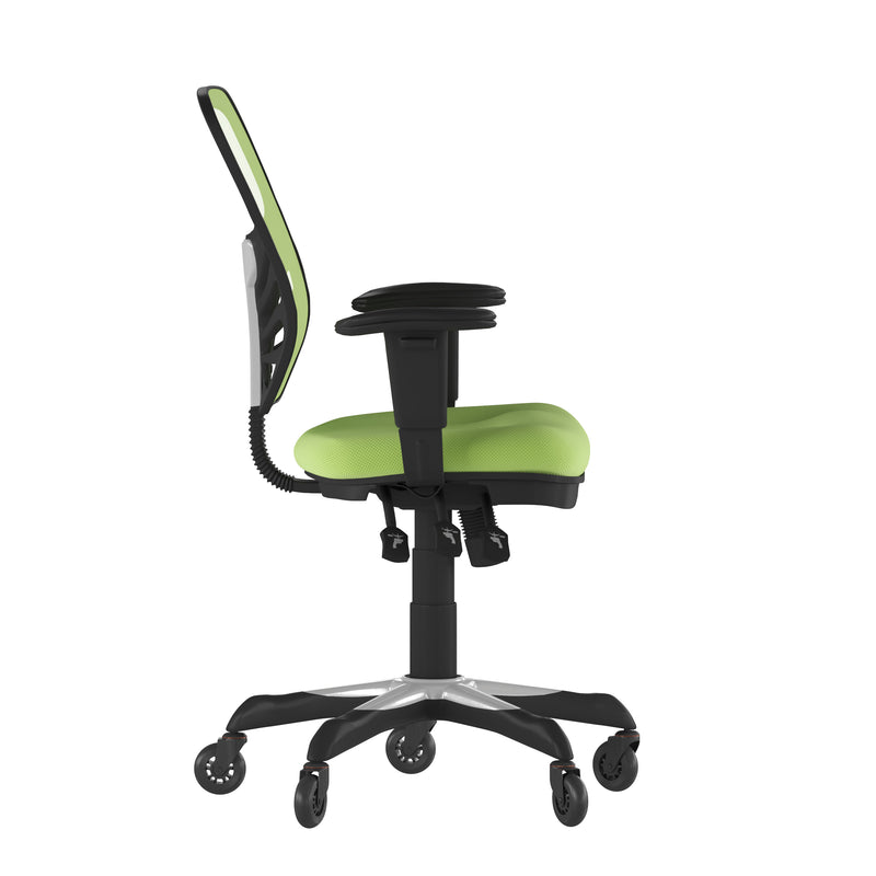 Green/Black Frame |#| Mid-Back Ergonomic Multifunction Mesh Chair with Polyurethane Wheels-Green