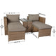 Gray Fabric/Natural Frame |#| Indoor/Outdoor Modular Loveseat Sofa Set with Table and Ottomans in Gray/Natural