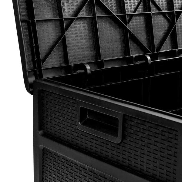 Black |#| 120 Gallon Black Plastic Deck Box for Outdoor Patio Storage & Deck Organization