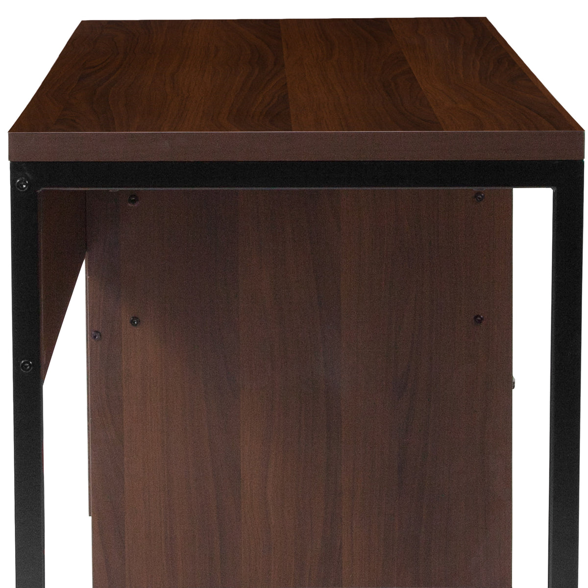 Rustic Coffee Wood Grain Finish Computer Desk with Black Metal Frame