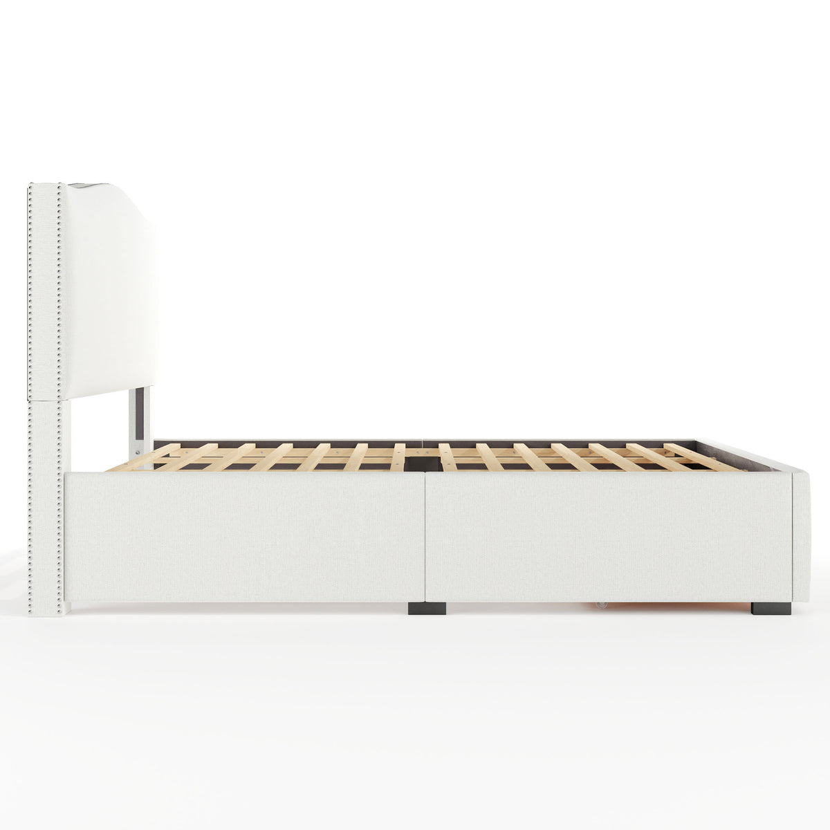 King |#| King Curved Nail Trim Headboard Platform Bed-Large Storage Drawer in Off White