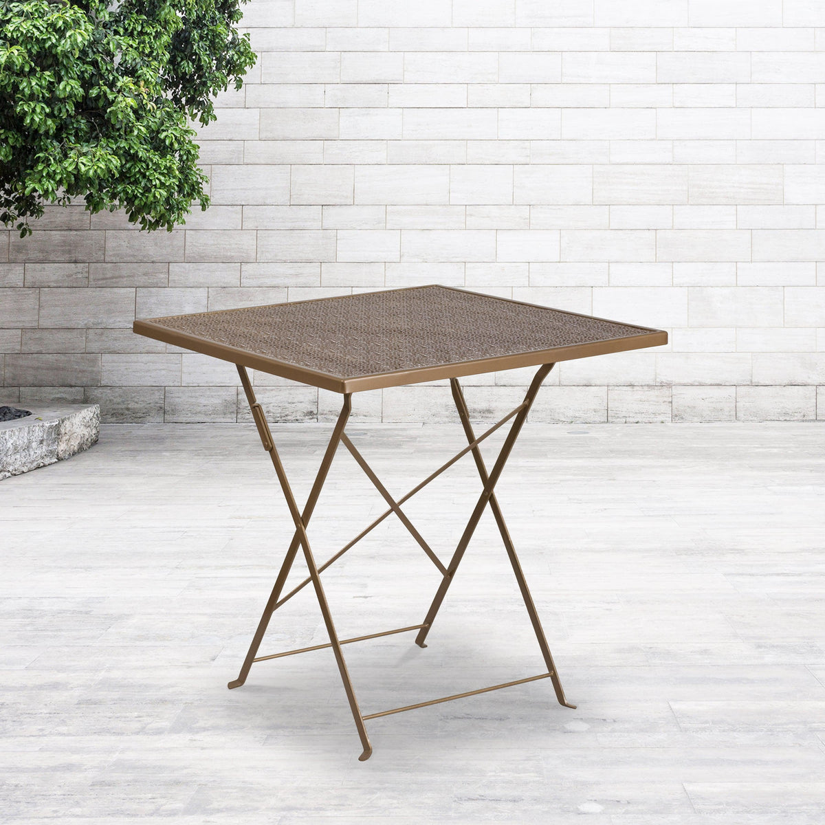 Gold |#| 28inch Square Gold Indoor-Outdoor Steel Folding Patio Table - Home Furniture