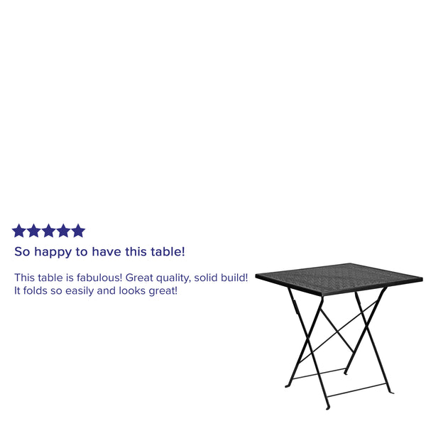 Black |#| 28inch Square Black Indoor-Outdoor Steel Folding Patio Table - Home Furniture