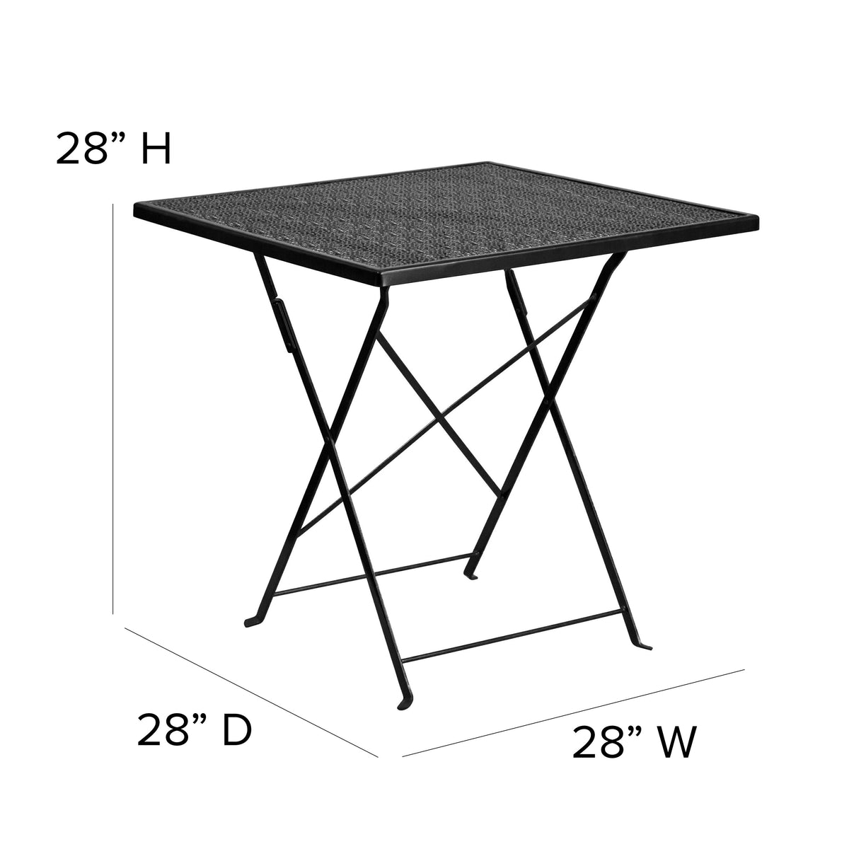 Black |#| 28inch Square Black Indoor-Outdoor Steel Folding Patio Table - Home Furniture