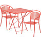 Coral |#| 28inch Square Coral Indoor-Outdoor Steel Folding Patio Table Set with 2 Chairs